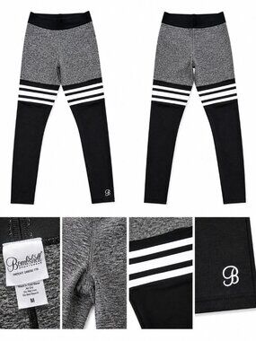 Bombshell Sportswear Leggings Size M Black Gray Colorblock Striped Activewear